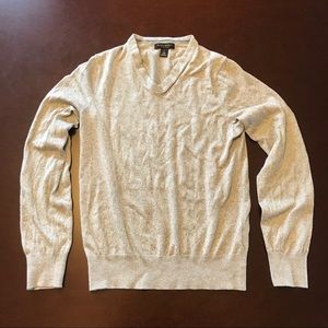 Silk Cotton Cashmere Grey V-Neck Sweater